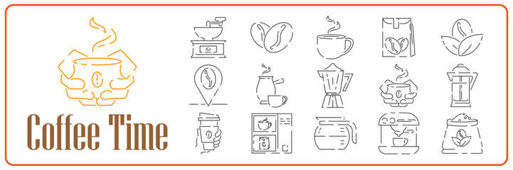 Coffee line icon set. Office working vector