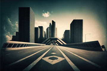 Fototapeta premium ai generated image of pespective view road to modern urban city