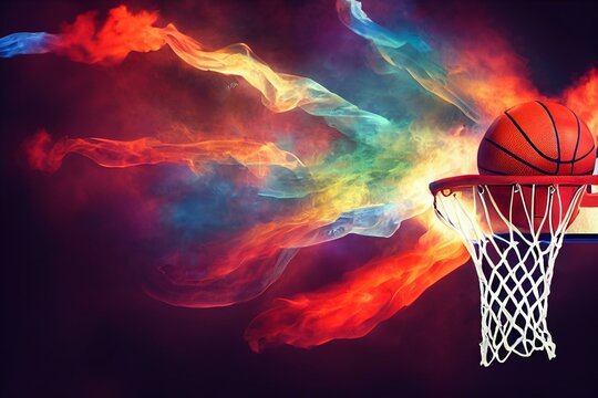 basketball on the color smoke background. Generative AI