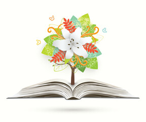 Ecological concept. Paper tree with green leaves and colorful,