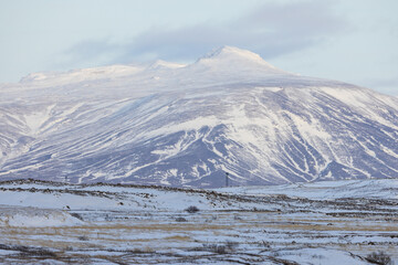 Beautiful landscape in the Icelandic high mountains near the famous Gulfoss in January 2023.