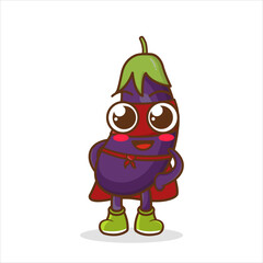 vector cartoon, character, and mascot of an eggplant superhero.