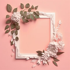 frame with roses and artificial flower, generative AI