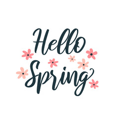 Hello Spring. Hand drawn lettering with flowers. Design for greeting card, poster, banner, invitation.