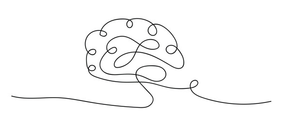 One line brain design silhouette.Logo design. Hand drawn minimalism style