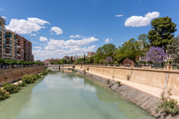 Segura river in the center of Murcia, Spain, Europe