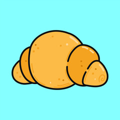 Cute Croissant. Vector hand drawn cartoon kawaii character illustration icon. Isolated on background. Croissant character concept