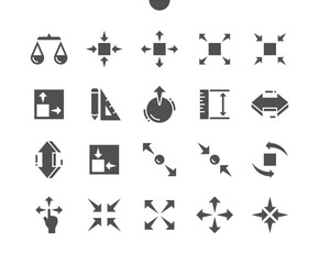 Scaling arrow. Measurement, pointer, interface, instrument, button, direction, size and measure. Vector Solid Icons. Simple Pictogram