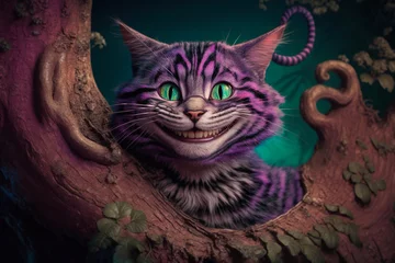 Foto op Aluminium Cheshire cat with pink and purple stripes from Alice in wonderland. Generative AI © AIproduction