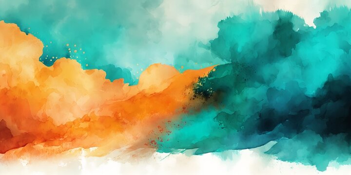 abstract watercolor background in teal and orange, digital painting generative ai