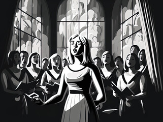 Obraz premium Church Choir Celebrating Faith Through Gospel Music, Generative AI