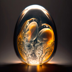 Human embryo in transparent egg in beam of light. Generative AI