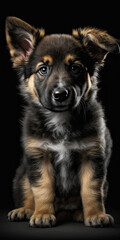 a cute German shepherd puppy with black background - generative ai 