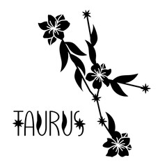 Taurus zodiac sign svg, Floral constellation, Horoscope symbol with flowers