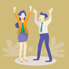 Happy business people congratulate team celebrate together