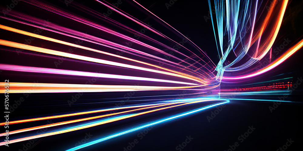 Wall mural abstract long exposure dynamic speed light trails background. generative ai