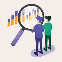 Business people looking graph with a magnifying glass vector