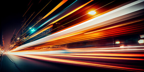 abstract long exposure dynamic speed light trails in an urban environment. Generative ai