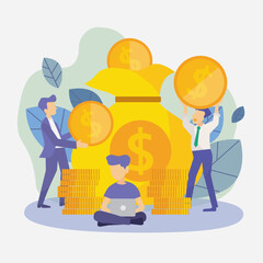 Business People With Coin Money Currency Rich Finance Success vector