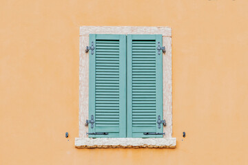 Window of private modern houses on the streets of Malcesine on Lake Garda, Veneto region, Italy.