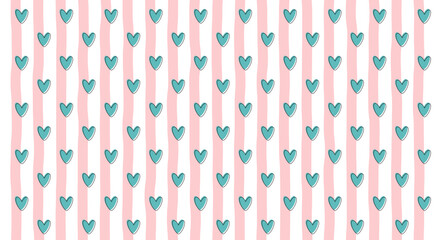 Pink lines with blue heart shapes, romantic pattern