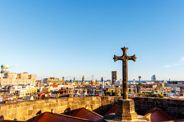 View at the center of Barcelona from the cathedral of Barcelona,  Catalonbia, Spain, Europe