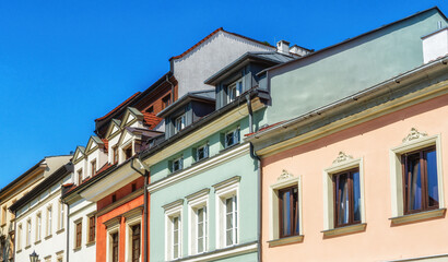 Fototapeta na wymiar House fronts on Szeroka Street in Kazimierz, Krakow, Poland