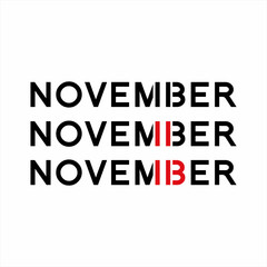 November word design with numbers 11 and 113 on letters M and B.