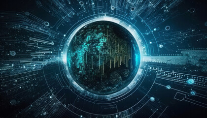 Technology network data abstract cyber information security background matrix generative ai