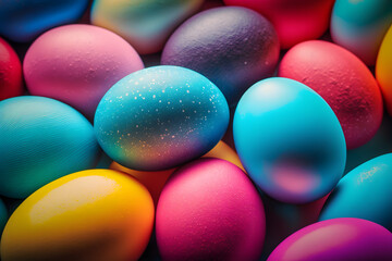 Fototapeta na wymiar Sweet colorful easter eggs background national holiday celebration concepts made with Generative AI