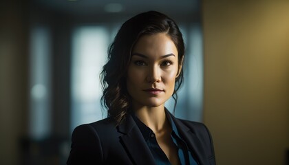 Fototapeta premium Portrait of ethnic hispanic Puerto Rican Business woman in office, generative ai