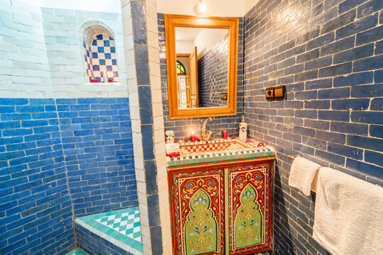 Luxury traditional bathroom inside a Riad in the Medina of Fez