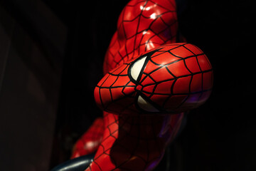 Naklejka premium Istanbul, Turkey - February 10, 2023: Wax sculpture of Spiderman at Madame Tussauds Istanbul. 