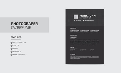 Photographer cv/resume template modern resume editable design