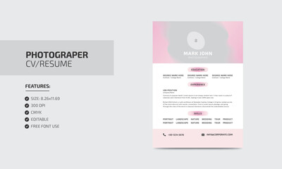 Photographer cv/resume template modern resume editable design