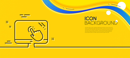 Naklejka na ściany i meble Touch screen line icon. Abstract yellow background. Online quiz test sign. Minimal touch screen line icon. Wave banner concept. Vector
