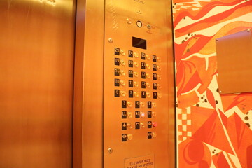 New York Hotel elevator floor buttons concept photo. Numbers on buttons in elevator.