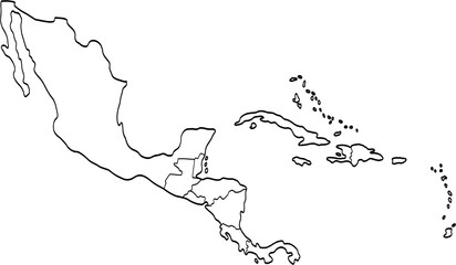 doodle freehand drawing of central america and caribean map.