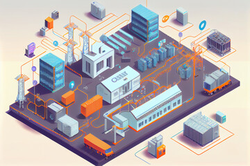 Internet of things network infrastructure scheme. Smart devices connection. High quality ai generated illustration.