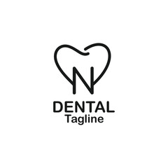 line art letter n dental logo design