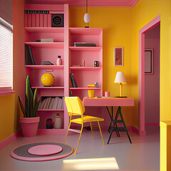Pink and Yellow Study Room