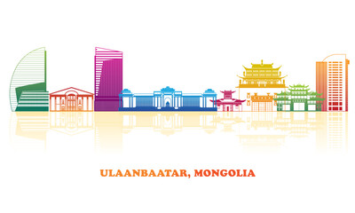 Colourfull Skyline panorama of city of Ulaanbaatar, Mongolia - vector illustration