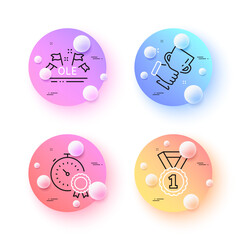 Winner cup, Ole chant and Best rank minimal line icons. 3d spheres or balls buttons. Best result icons. For web, application, printing. Sport championship, Success medal, Timer award. Vector