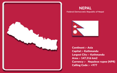 Nepal map design in 3d style with national flag