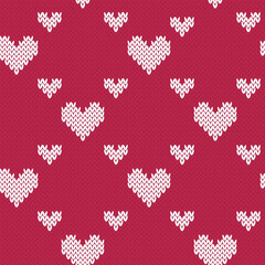Valentine jacquard knitted seamless pattern. Heart shape. Viva magenta color 2023