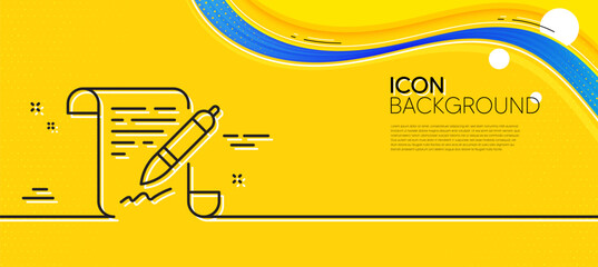 Naklejka na ściany i meble Agreement document line icon. Abstract yellow background. Contract file signature sign. Office note symbol. Minimal agreement document line icon. Wave banner concept. Vector