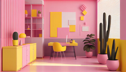 Pink and Yellow Office