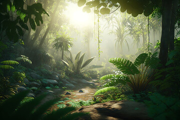 Rainforest For Wallpaper, Jungle Background, fantasy setting, rpg. generative ai