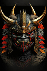 Fantasy Samurai mask with a black background 