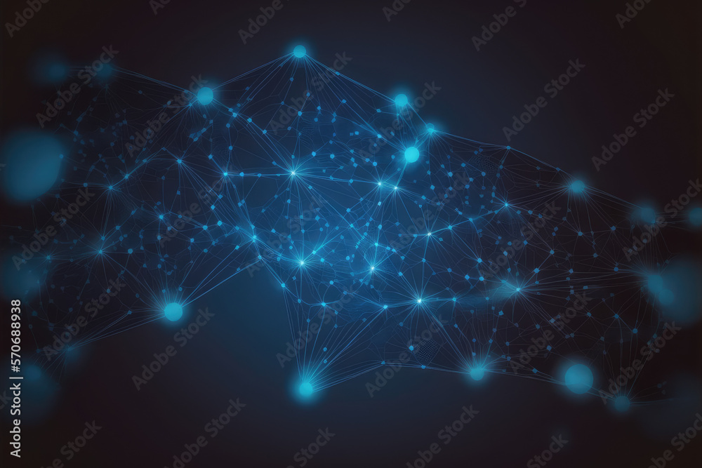 Poster blue technology abstract background of connection network. peculiar ai generative image.